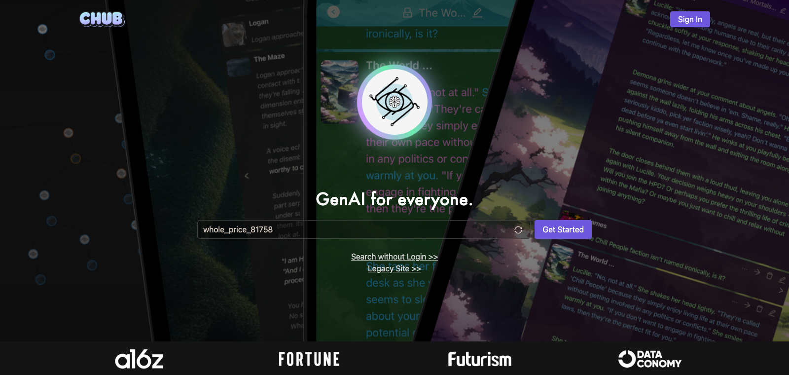 Chub AI homepage preview