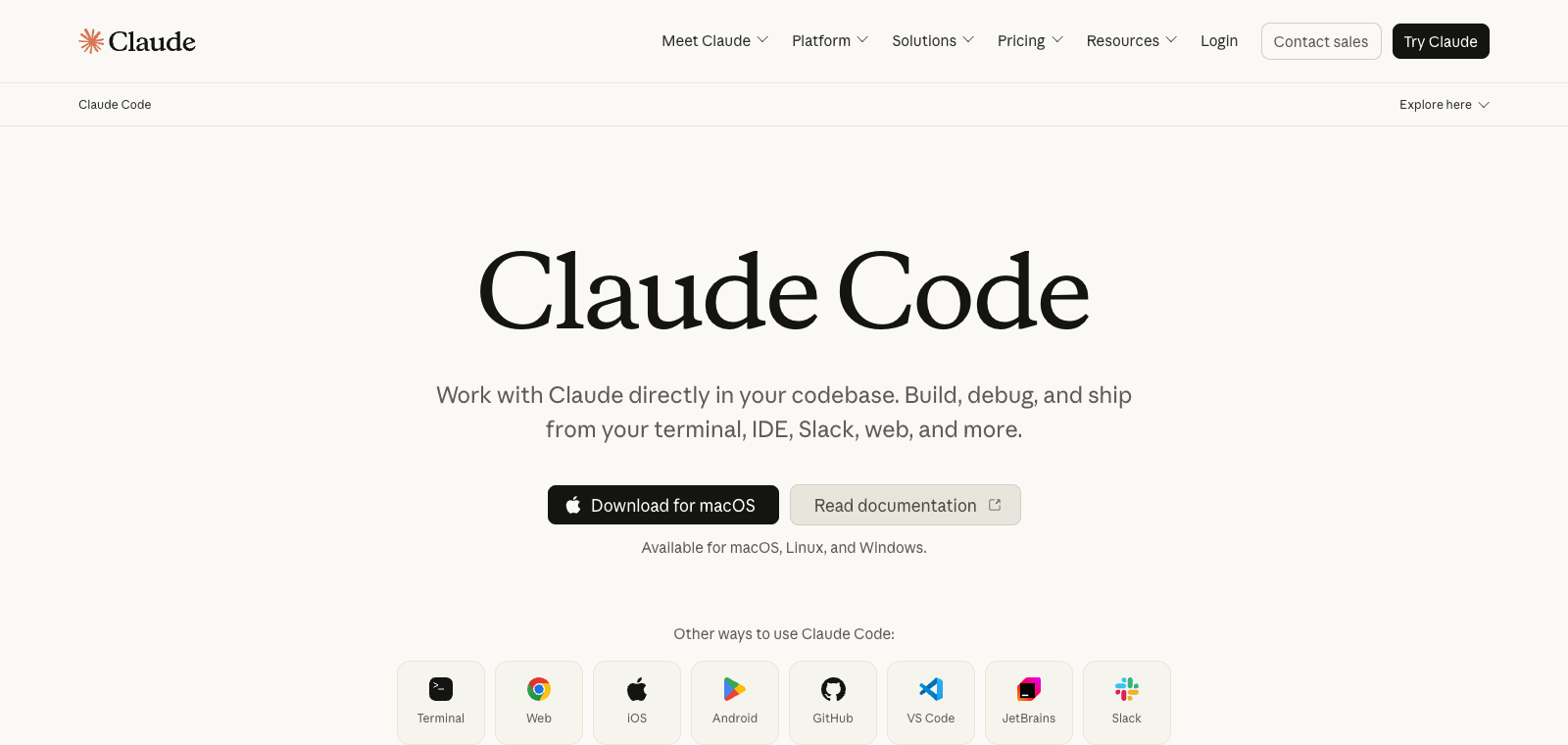 Aperçu de la page d'accueil de Claude Code