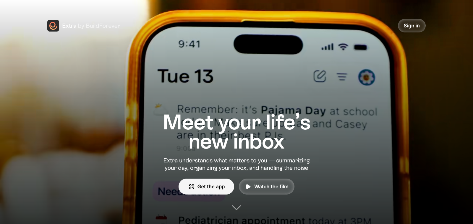 extra.email homepage preview