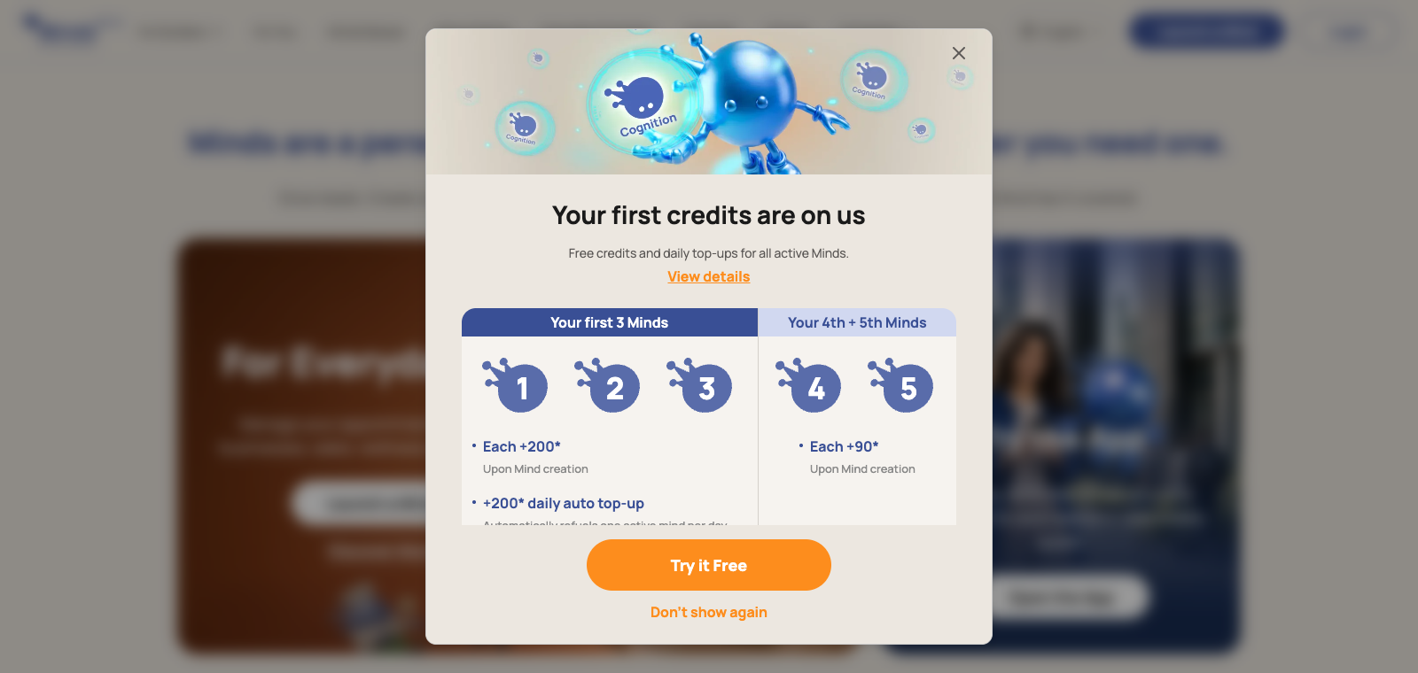 Hello Minds, powered by Ethoswarm homepage preview