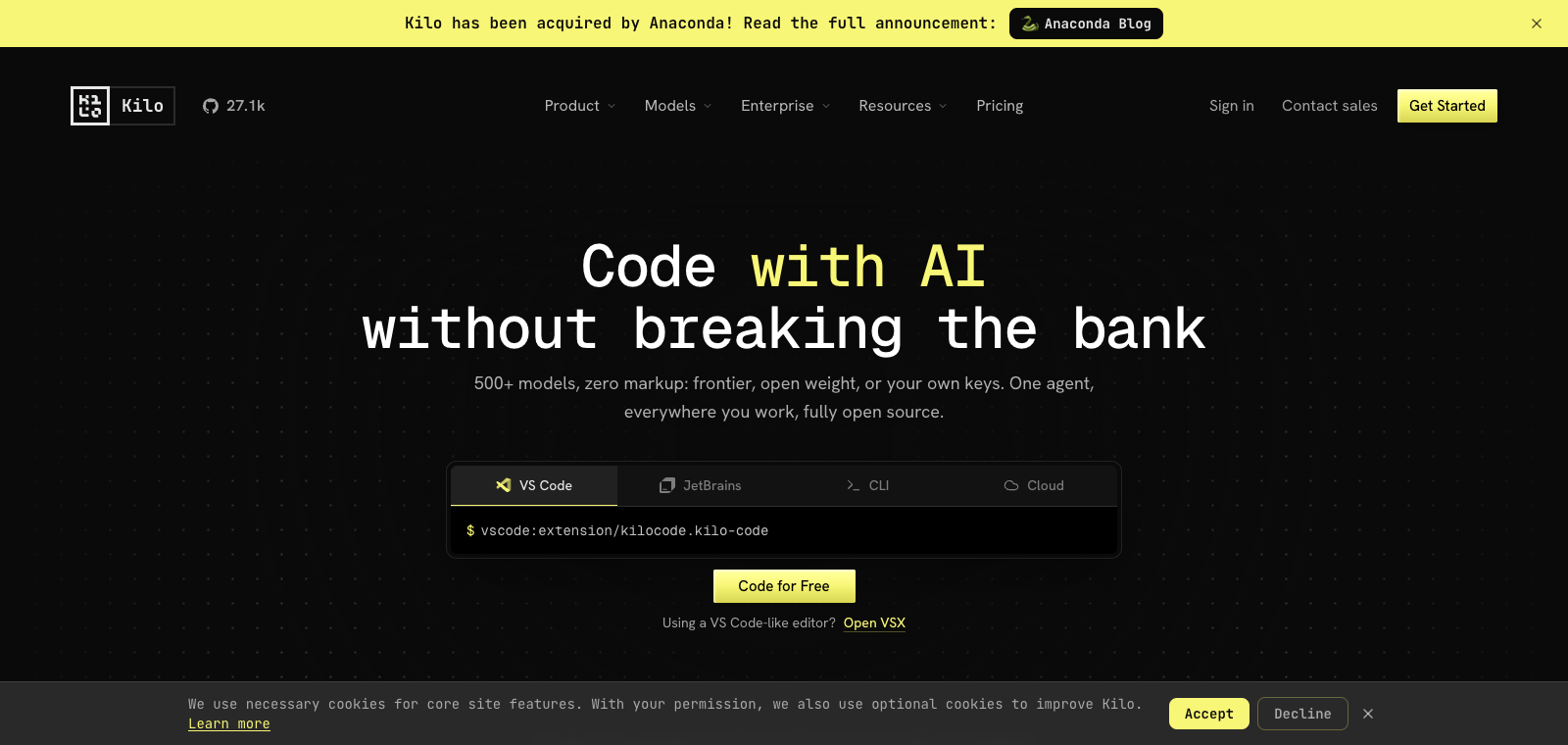 Kilo Code homepage preview