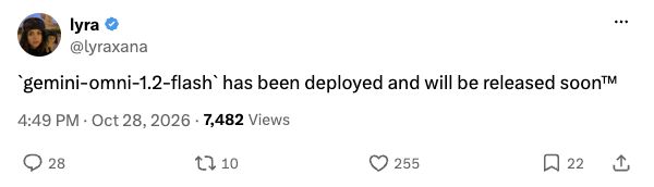 English community post reporting Gemini Omni 1.2 Flash deployment and an upcoming release