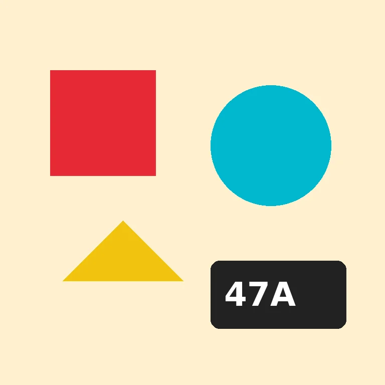Reference image before editing: colored geometric shapes and the code 47A on a cream background.